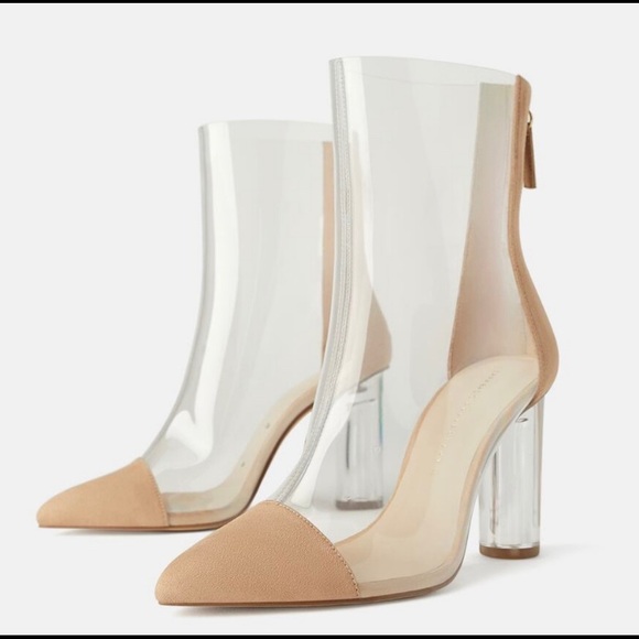 Zara Shoes - Zara Clear PVC Ankle Booties with Tan Pointed Toe